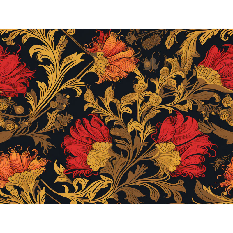 Machine Printed Comforter, Twin Extra Long Comforter, Gold/Red Floral