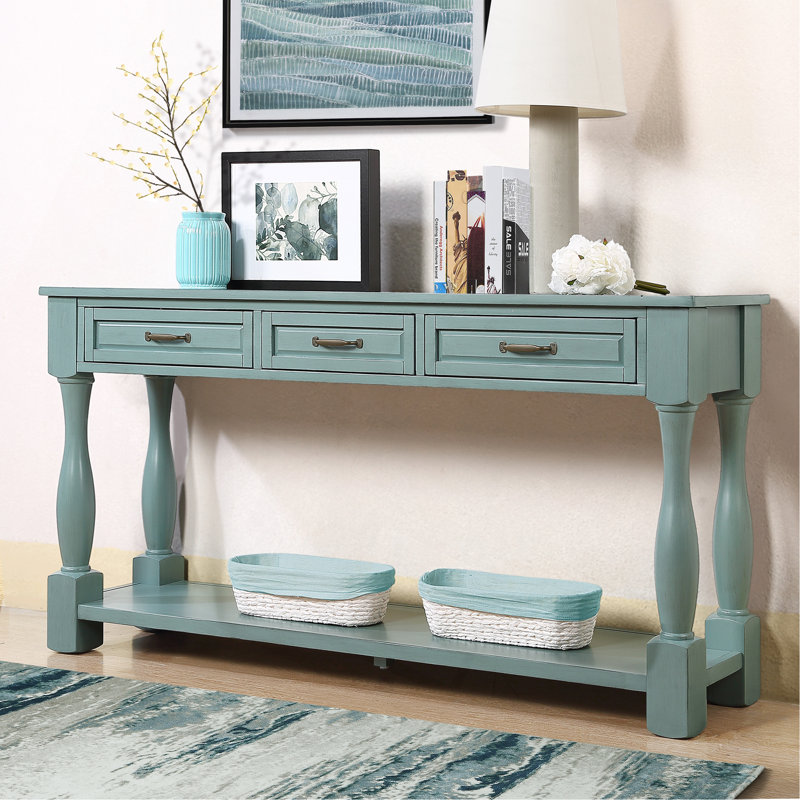 63 Inch Extra-Thick Wood Console Table Sofa Table with 3 Drawers and Open Bottom Shelf for Entryway Hallway Living Room