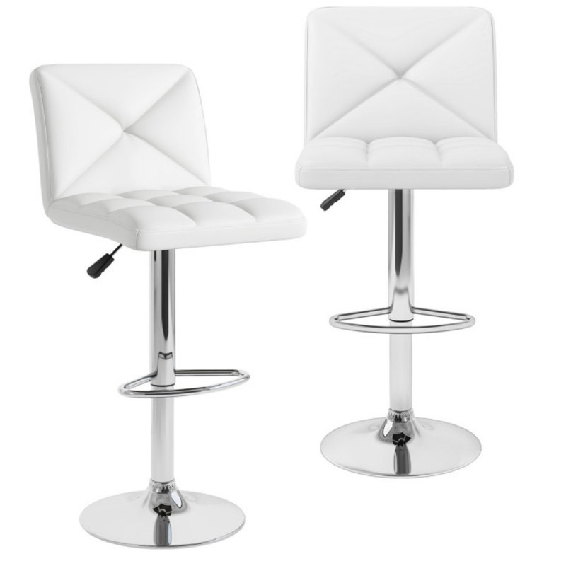 PU Leather Upholstered Bar Stools Set of 2 with Back and Adjustable Height, White