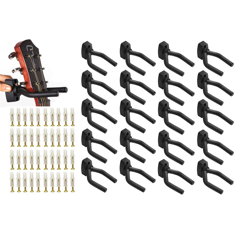 20Pcs Guitar Hangers, Guitar Bass Stand Wall Mount Hanger Hook With Screws, Ukulele Banjo Mandolin Electric Guitar Display Holders For Wall, Black