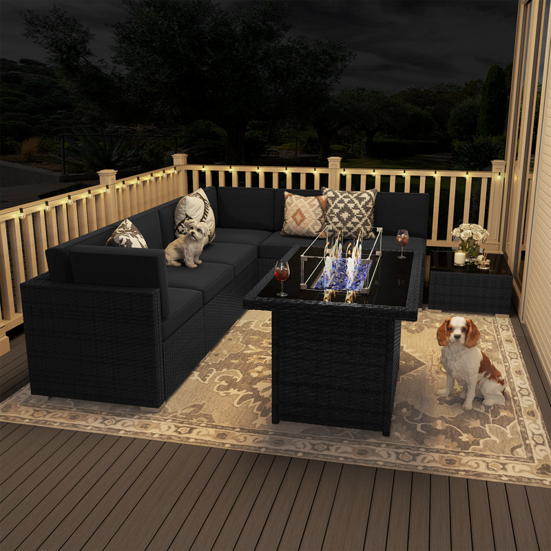 Keilin 6 - Person Outdoor Seating Group with Cushions, Black