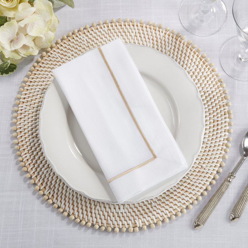 Odelle Embroidered Line Design Dinner 4 Piece Napkin Set, Golden Champagne