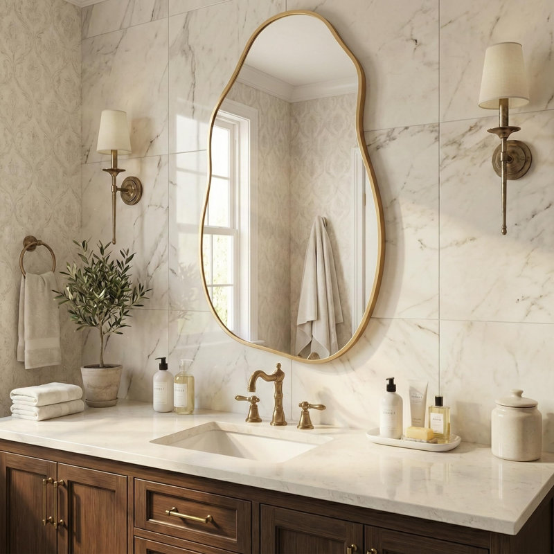 Miroir mural moderne pour salle de bain, 36 po x 20 po, Or champagne
