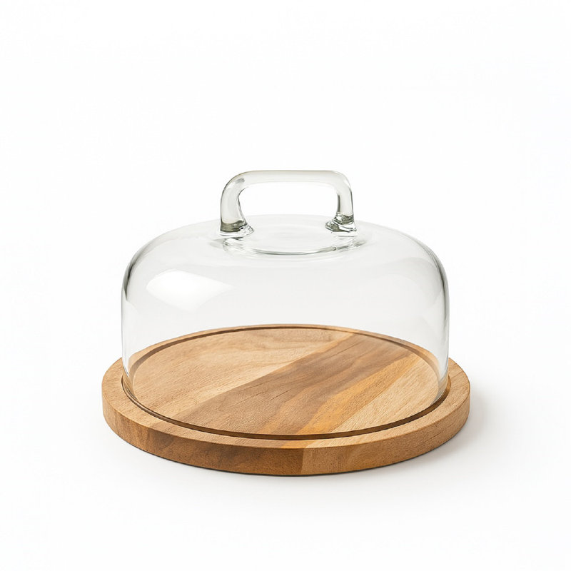 Cloche à gâteau en verre avec fond en bois
