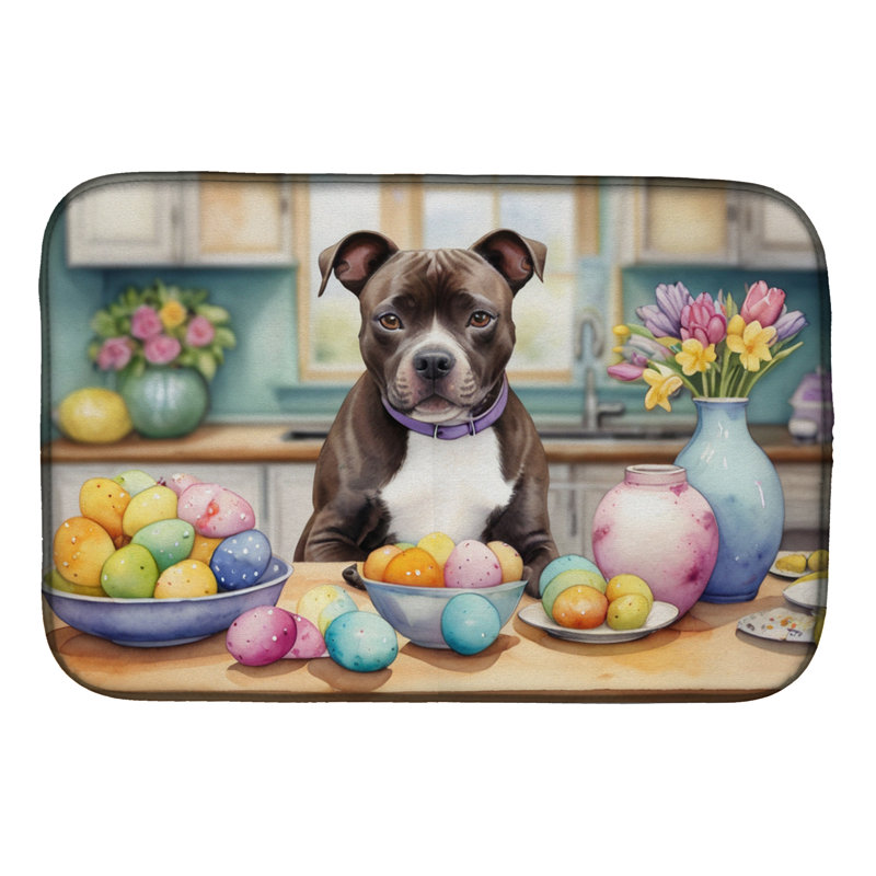 Decorating Easter Staffordshire Bull Terrier Dish Drying Mat