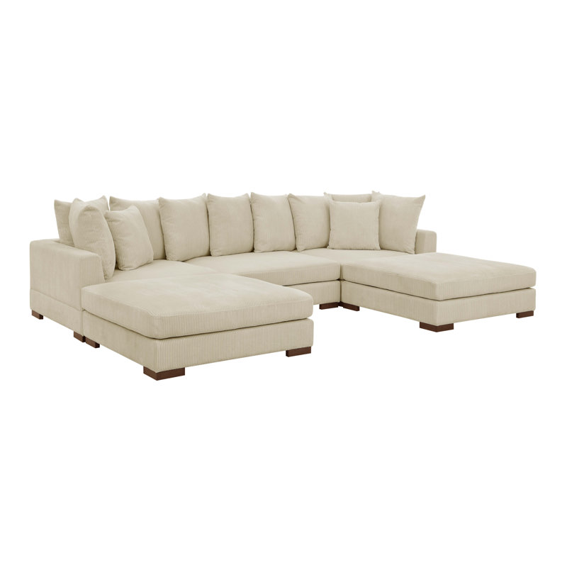 Canapé modulaire rembourré 5 pièces Blondun, Velours côtelé crème
