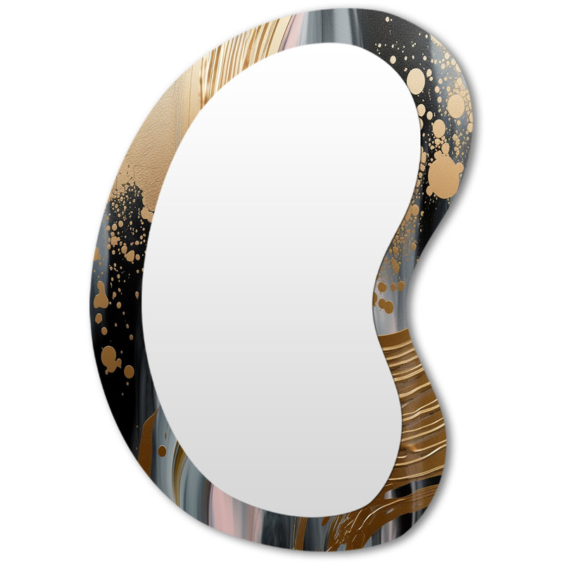 Fobbe Abstract Golden and pink infinity circles V - Abstract Shapes Asymmetrical Decorative Wall Mirror, Modern Irregular Shape Mirror, Printed Metal Art