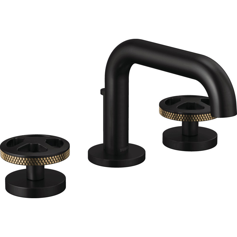 Litze® Widespread Lavatory Faucet With Low Spout, Matte Black, Wheel Handle with Luxe Gold, 1.2 GPM
