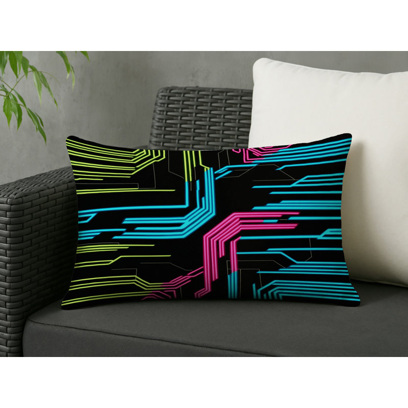 Cybernetic Grid Indoor And Outdoor Throw Pillow, Rectangle 14"H x 20"W