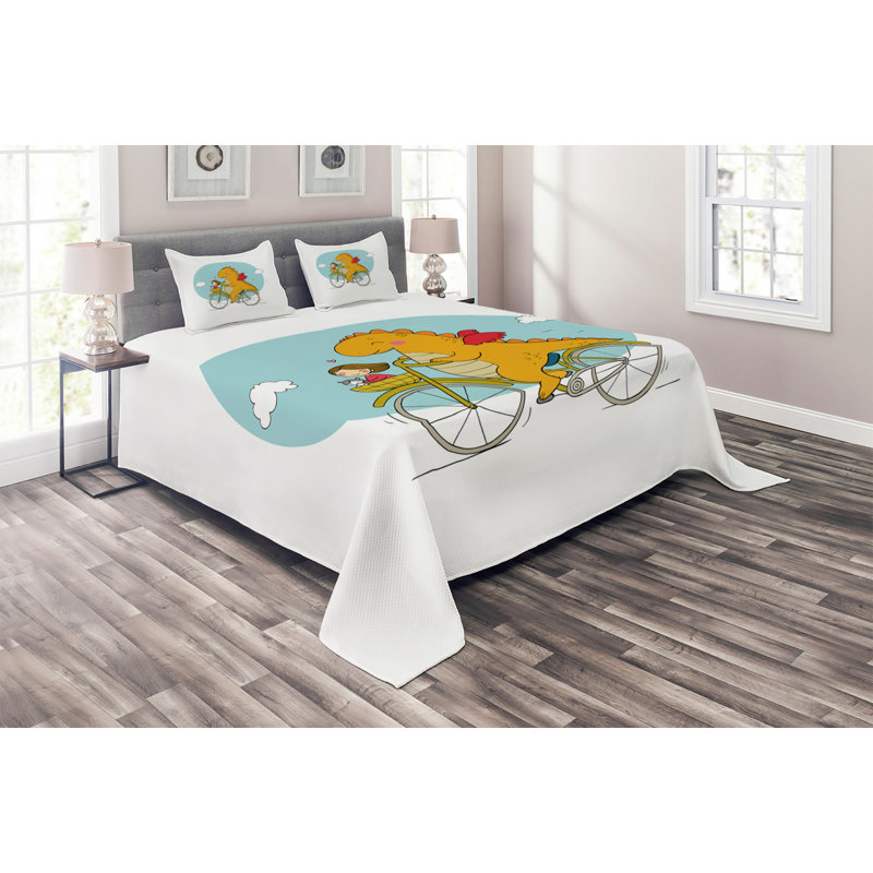 Dinosaur Polyester Coverlet, King Bedspread + 2 Shams