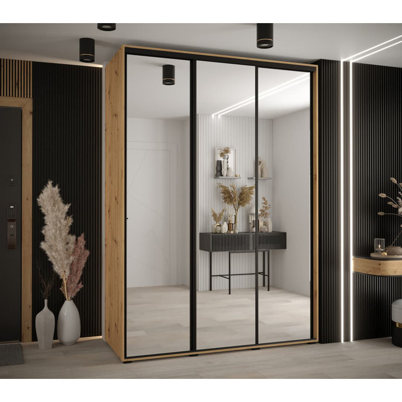 Camrynne 3 Door Manufactured Wood Wardrobe, Oak Artisan