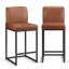 Tabouret de comptoir de cuisine moderne de 24 po avec base luge en métal noir et similicuir taupe foncé (ensemble de 2)-600354217-598637965-598470249