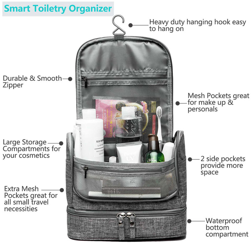 Grande trousse de rangement pour cosmétiques, Gris
