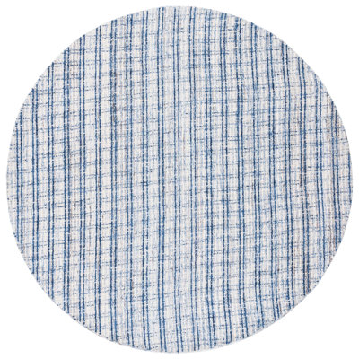 Nakara Abstract Hand Tufted Wool/Cotton Plaid Rug in Blue/Ivory