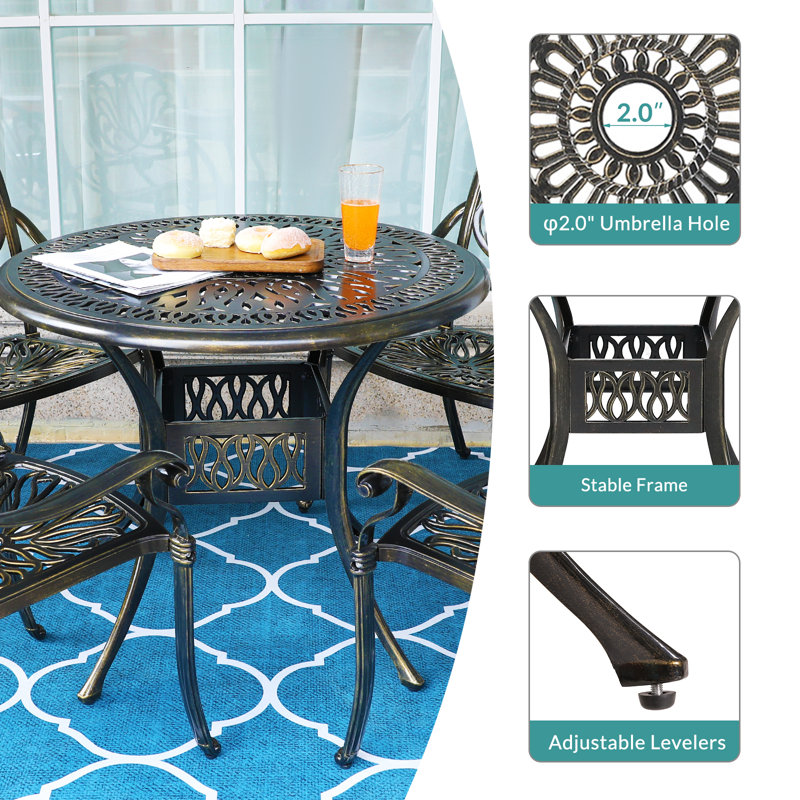 Dark Bronze 2-Person Round Cast Aluminum Outdoor Dining Set