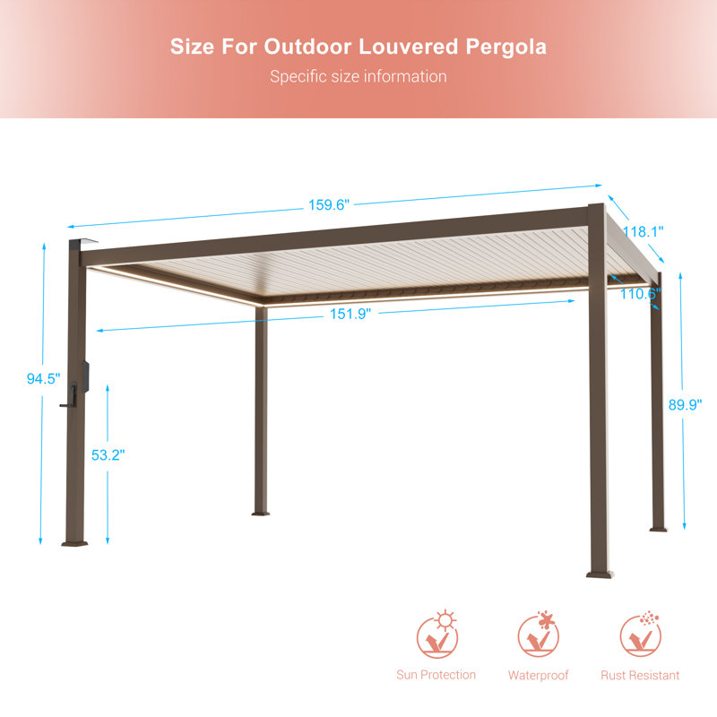 Metal Louvered Pergola with Solar LED, 10 Ft. x 13 Ft.	