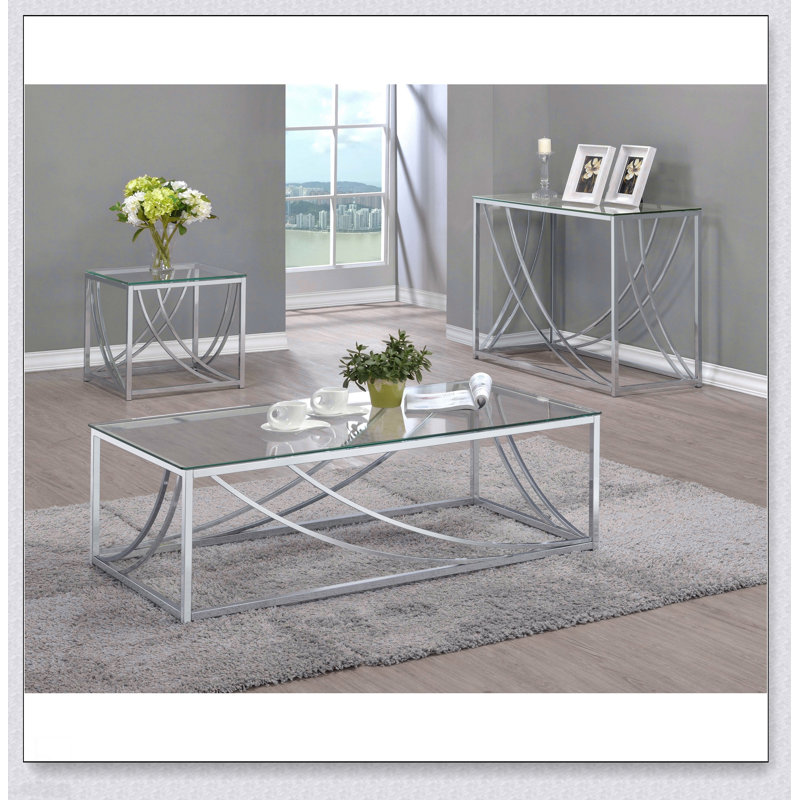 Table basse Brianne en verre et chrome avec pieds en métal durables, parfait pour les intérieurs modernes et minimalistes