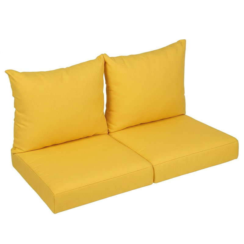Sunbrella Outdoor Solid Loveseat Pillow and Cushion Set, 23 in W x 27 in D x 5 in H, Sunbrella - Canvas Sunflower