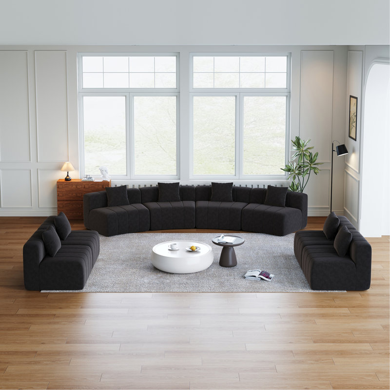 Quatre sièges courbés et quatre sièges simples, canapé modulaire incurvé Chenillle avec 8 coussins, canapé modulaire incurvé modulaire
