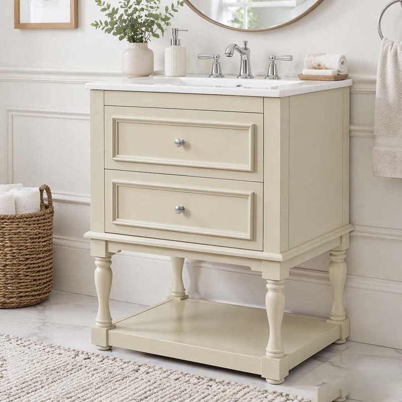 Meuble-lavabo 24 po avec lavabo en céramique, Beige