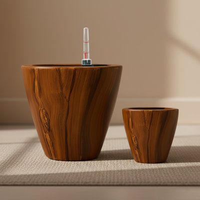 Dark Brown Self-Watering Plastic Wood Planter Pots