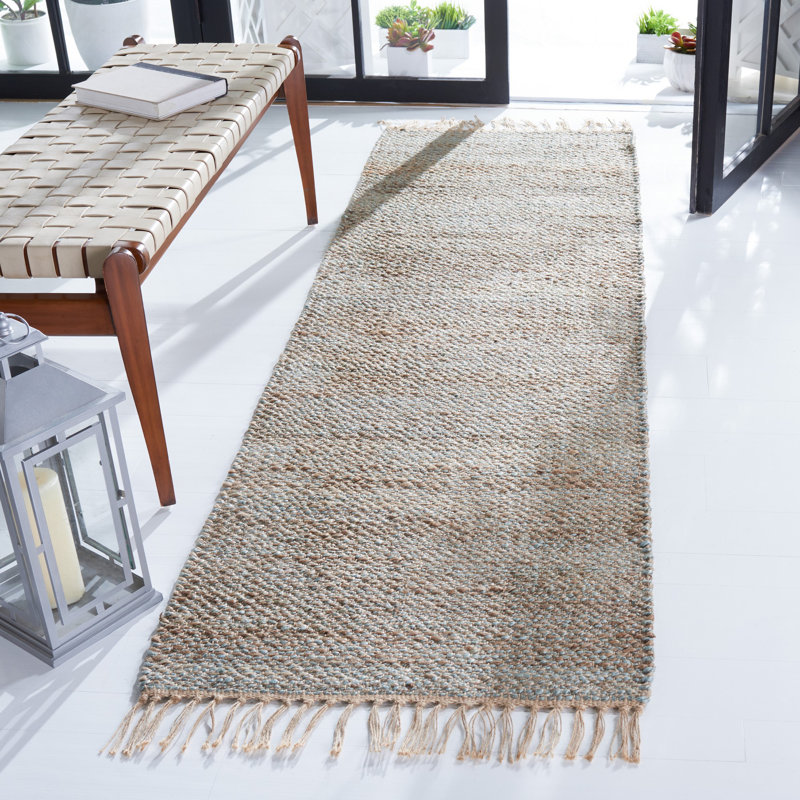 Tapis en jute tissé à la main en fibre naturelle, Tapis de couloir 2 pi 3 po x 8 pi