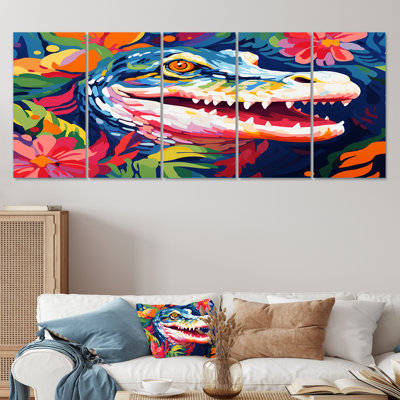 Popart Alligator Blooms I - Ensemble de 5 décorations murales alligator / crocodile