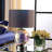 19" Iridescent Glass Globe Table Lamp With Grey Classic Drum Shade