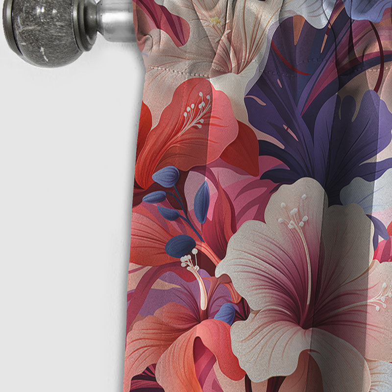 Coral Mirage Vii Tropical Pattern - Floral Curtain - Blackout Floral Curtain - 1 Panels, L 52 po x L 63 po
