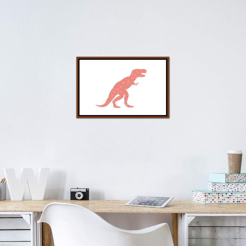 Geometric Dino T-Rex - impression d'art graphique, H 18 po x l 26 po x P 1,5 po, Toile avec cadre en bois classique