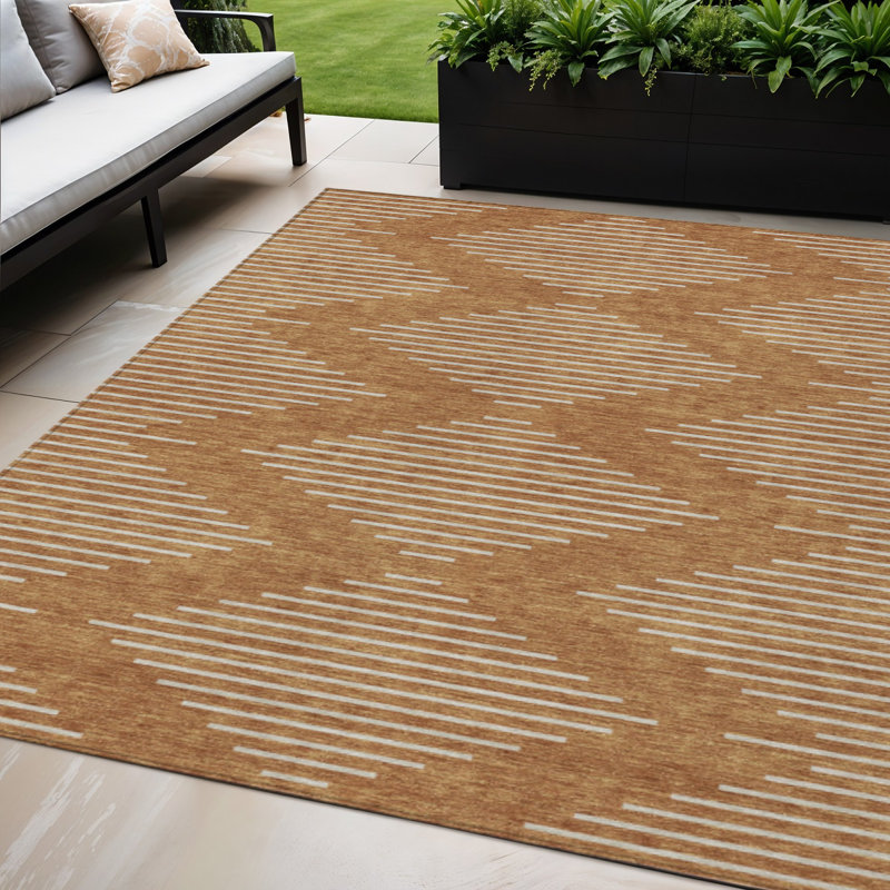 Tapis géométrique lavable intérieur / extérieur 5 pi x 8 pi cuivre