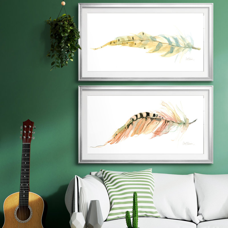 Tail Feather III - ensemble de 2 peintures encadrées, H 10,5 po x l 37 po x P 1,5 po, Argent