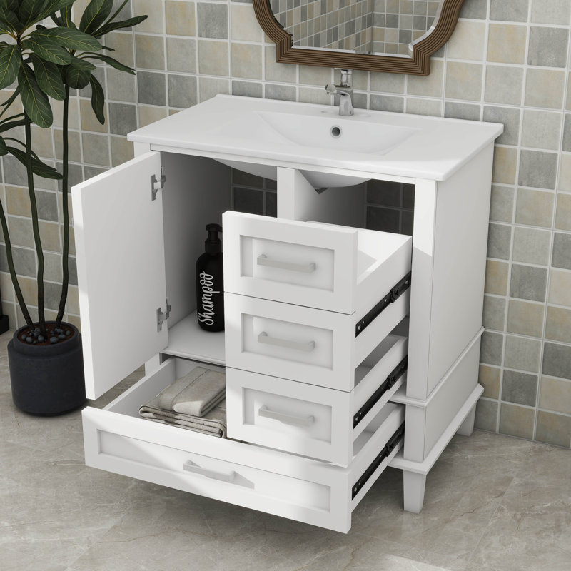 Combinaison de meuble-lavabo de salle de bain élégant de 30 pouces avec 3 tiroirs à fermeture silencieuse