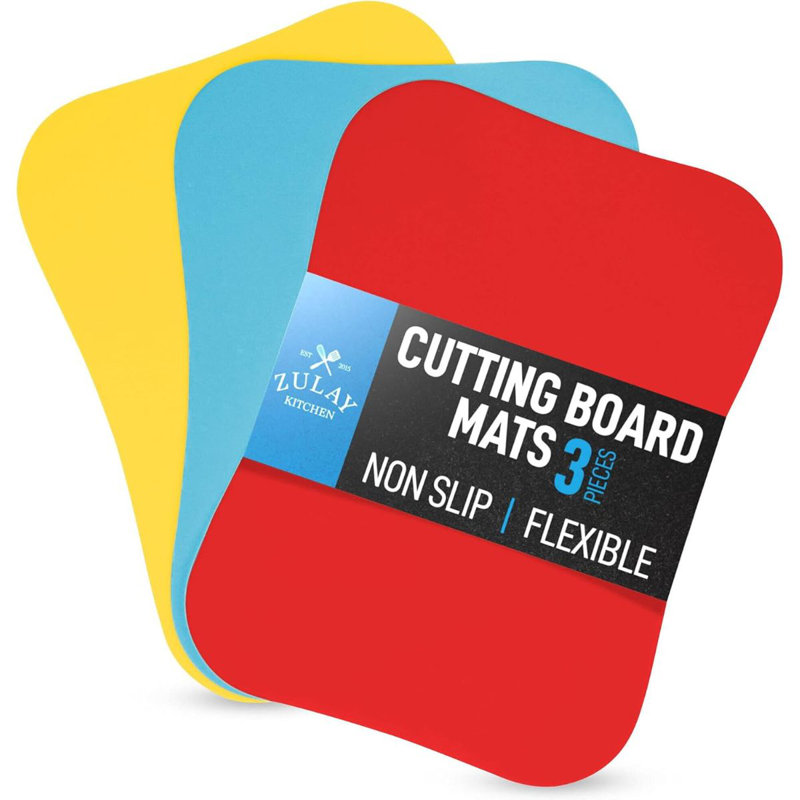 Zulay Kitchen Extra Thick Flexible Plastic Cutting Board Mats, Red/Blue/Yellow