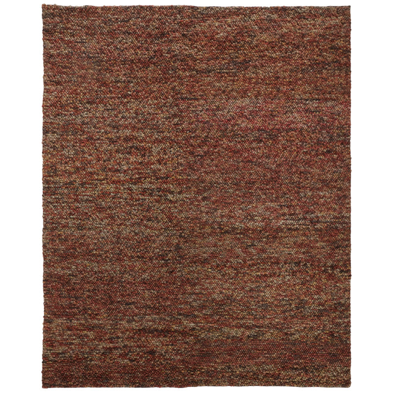 Tapis en laine tissé à la main en brun / rouge, Rectangle de 5 pi x 8 pi