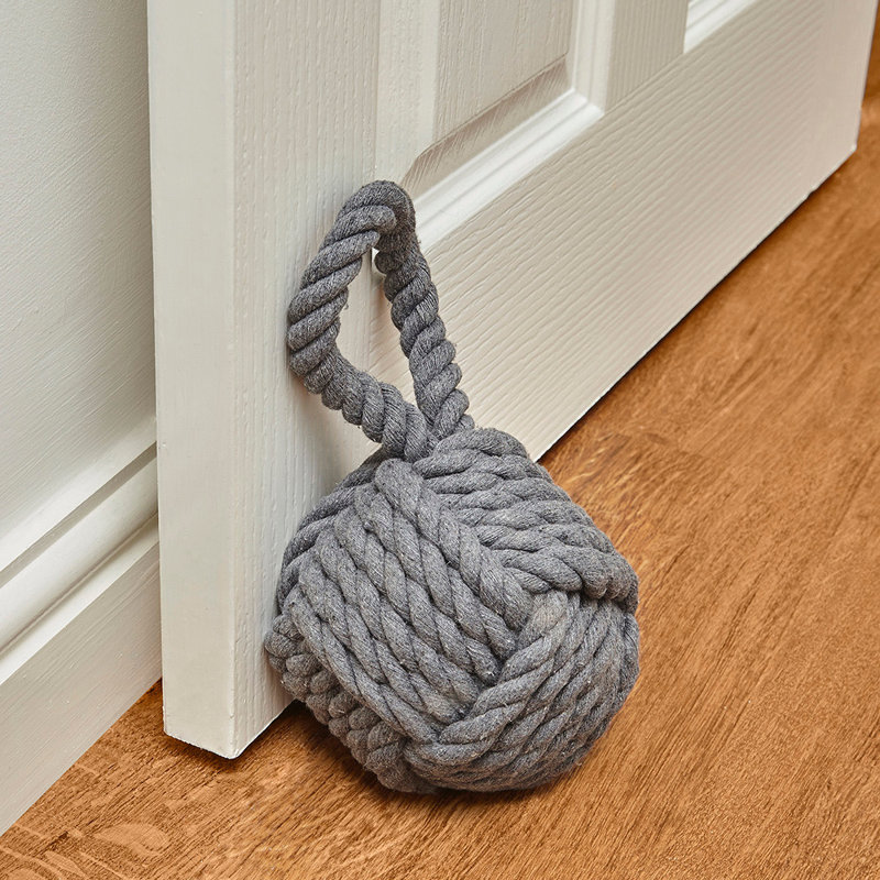 Choe Nautical Rope Knot Weighted Fabric Door Stop, Grey