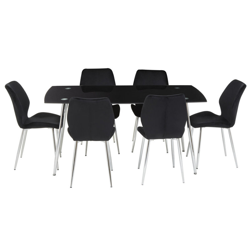 Festus 6 - Person Dining Set, Black, Silver, Black/Silver