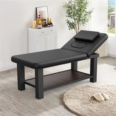 75" Professional Massage Table Physical Therapy Table Spa Beauty Lash Facial Care Massage Bed with Adjustable Backest and Storage Shelf
