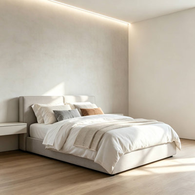 Structure de lit tapissier à profil bas pour grand lit avec tête de lit matelassée Diamond, aucun sommier tapissier requis