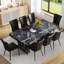 Ensemble de table de salle à manger luxueuse à motif de marbre noir, 78,7 x 39,4 pouces, avec 8 chaises ergonomiques en polyuréthane-1289118226
