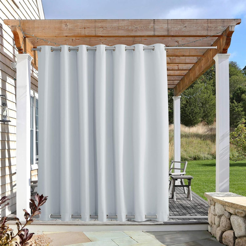 Ensemble de 2 rideaux occultants d'extérieur imperméables pour patio, Blanc grisâtre, L 100 po x L 84 po