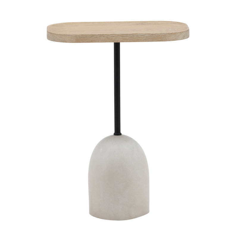 Jaiden 18" Wide Oak Wood End Table w/ Ceramic Base, Light Natural