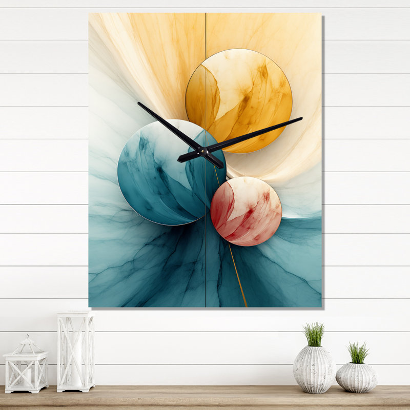 Horloge murale circulaire surdimensionnée aux nuances de bleu rétro II, H 40 po x l 30 po x P 1 po