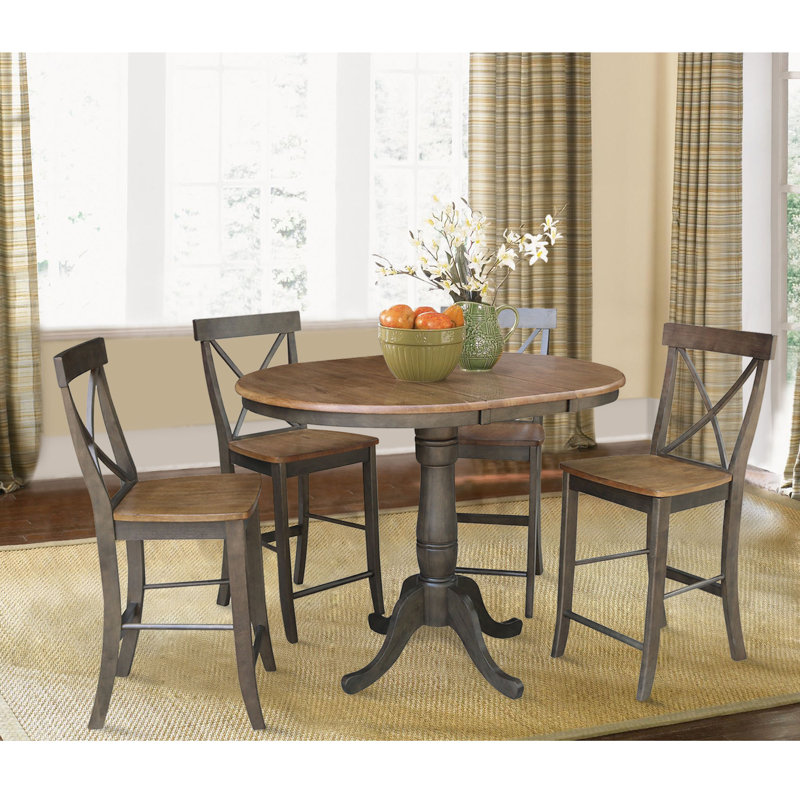 Caladin Extendable Solid Wood Dining Set, Hickory/Washed Coal, 5