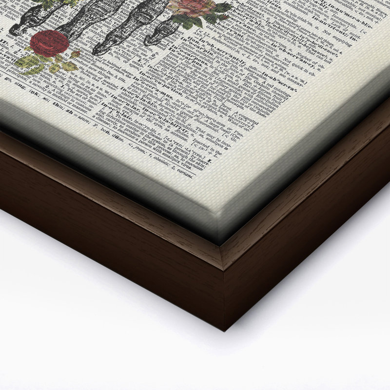 Fleurs et main de squelette, 11"H x 14"W, Canvas, Brown Framed