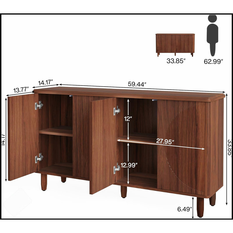 59.74 Inch Modern Rustic Buffet Sideboard Cabinet With Spacious Storage, Perfect For Stylish And Functional Home Decor