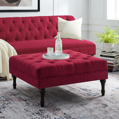 Square Tufted Cocktail Ottoman Bench Soft Fabric, All Foam, Wood Frame Modern Coffee Table Living Room Lounge Furniture