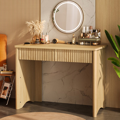 Bureau cannelé cannelé à 2 tiroirs, bureau d'ordinateur 39 po pour bureau à domicile, meuble-lavabo peu encombrant pour chambre à coucher 