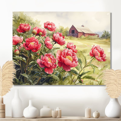 Pivoines dans la brise de basse-cour - reproduction de pivoines sur métal