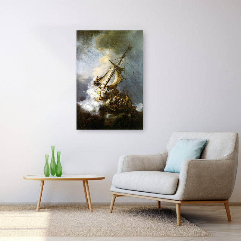 La tempête sur la mer de Galilée, impression d'art classique abstrait océan côtier, H 48 po x l 32 po